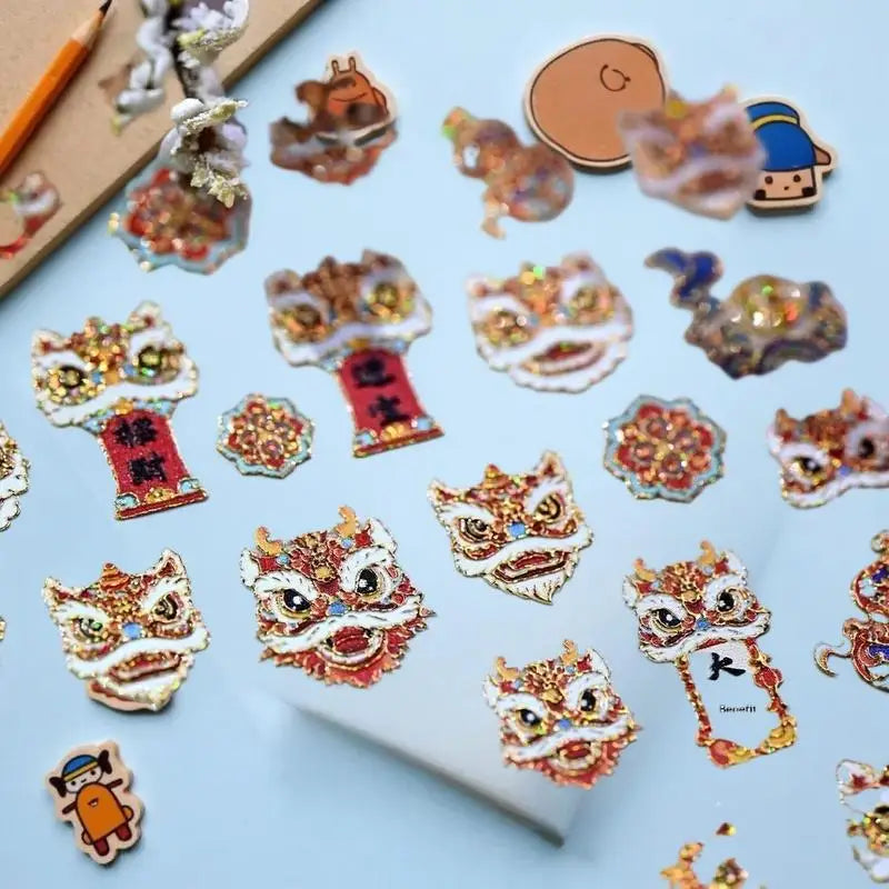 Chinese Style Paper Cuttings Horse Rich Flower Lion Dance Koi Carp Pony New Year Nail Art Stickers DIY Nail Art Decoration Decal Peaceful Pleasures Health and Wellness