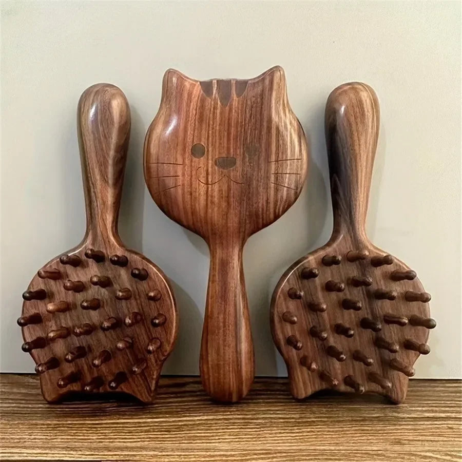 Kitten Shape Wood Air Cushion Scalp Massage Comb for Women
