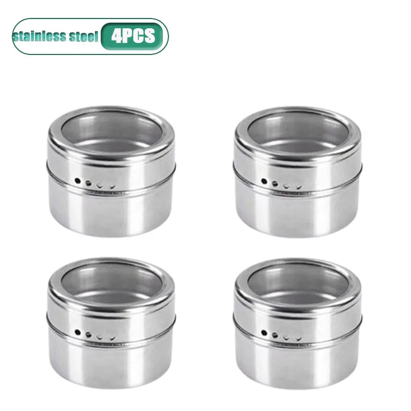 Magnetic Stainless Steel Spice Jars | Wall Mount BBQ Seasoning