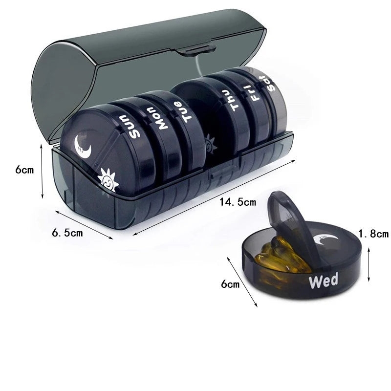 Medicine Box Seven Days a Week 21 Boxes of Black Medicine Boxes Portable Plastic Boxes Drug Packaging Box Large Volume Dispenser Peaceful Pleasures Health and Wellness