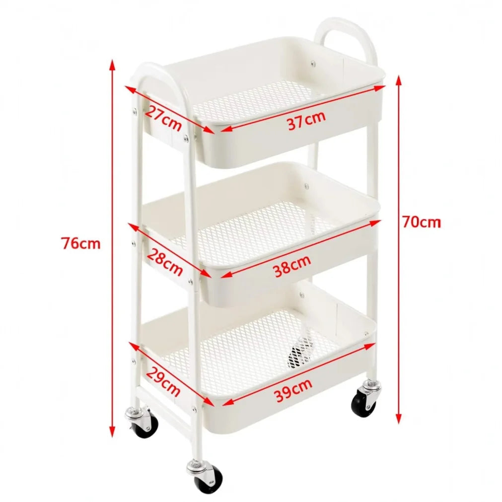 3-Tier Rolling Storage Cart with Wheels – Kitchen, Bath & Office