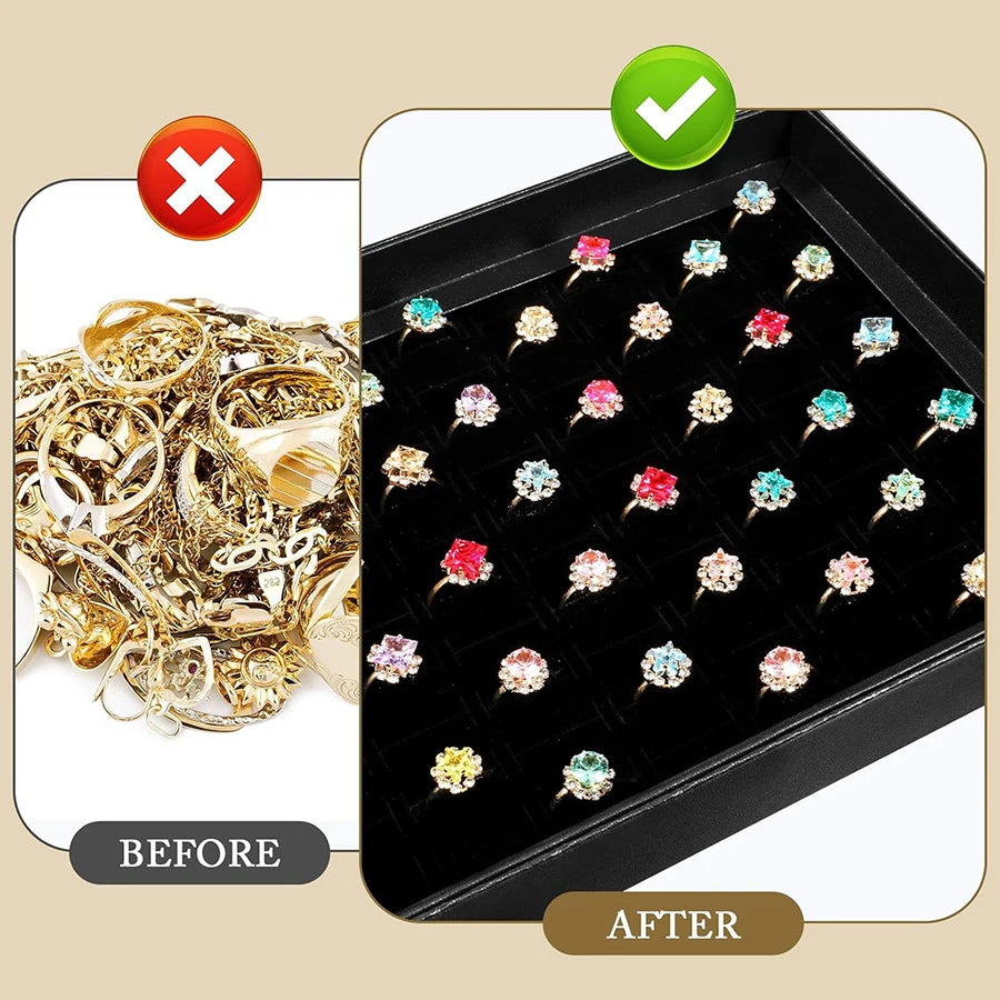 Velvet Ring & Stud Earring Organizer Tray – 100 Slots Jewelry Display Case & Storage Box