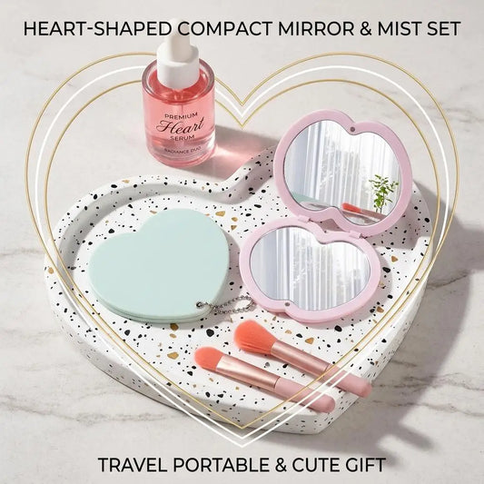 Heart Shaped Compact Makeup Mirror – Double-Sided Pocket Mirror Compact Makeup Mirror Oasis Select