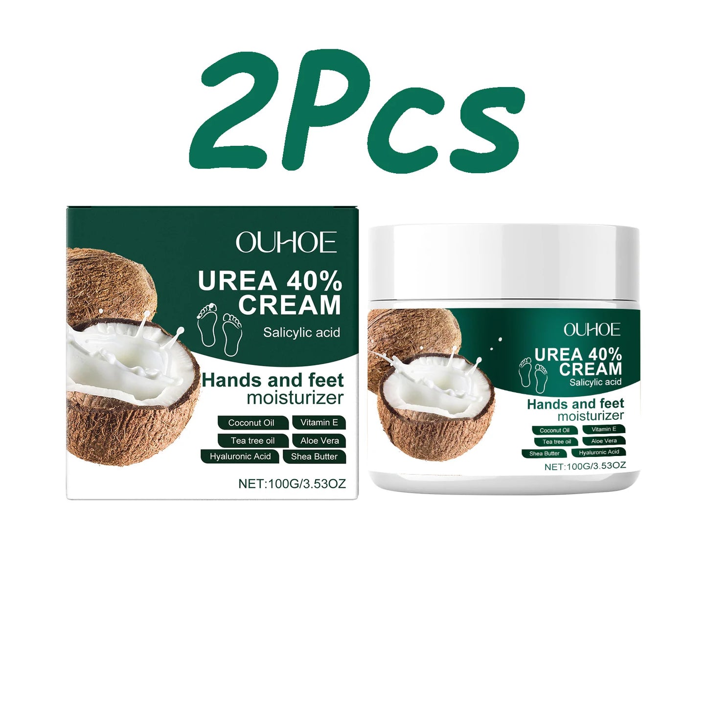 Urea 40% Cream Salicylic Acid Hand Foot Cream for Cracked Heels & Dry Skin Moisturizing Hydrating Callus Remover Smooth Skin Peaceful Pleasures Health and Wellness 2 x 100g Boxed