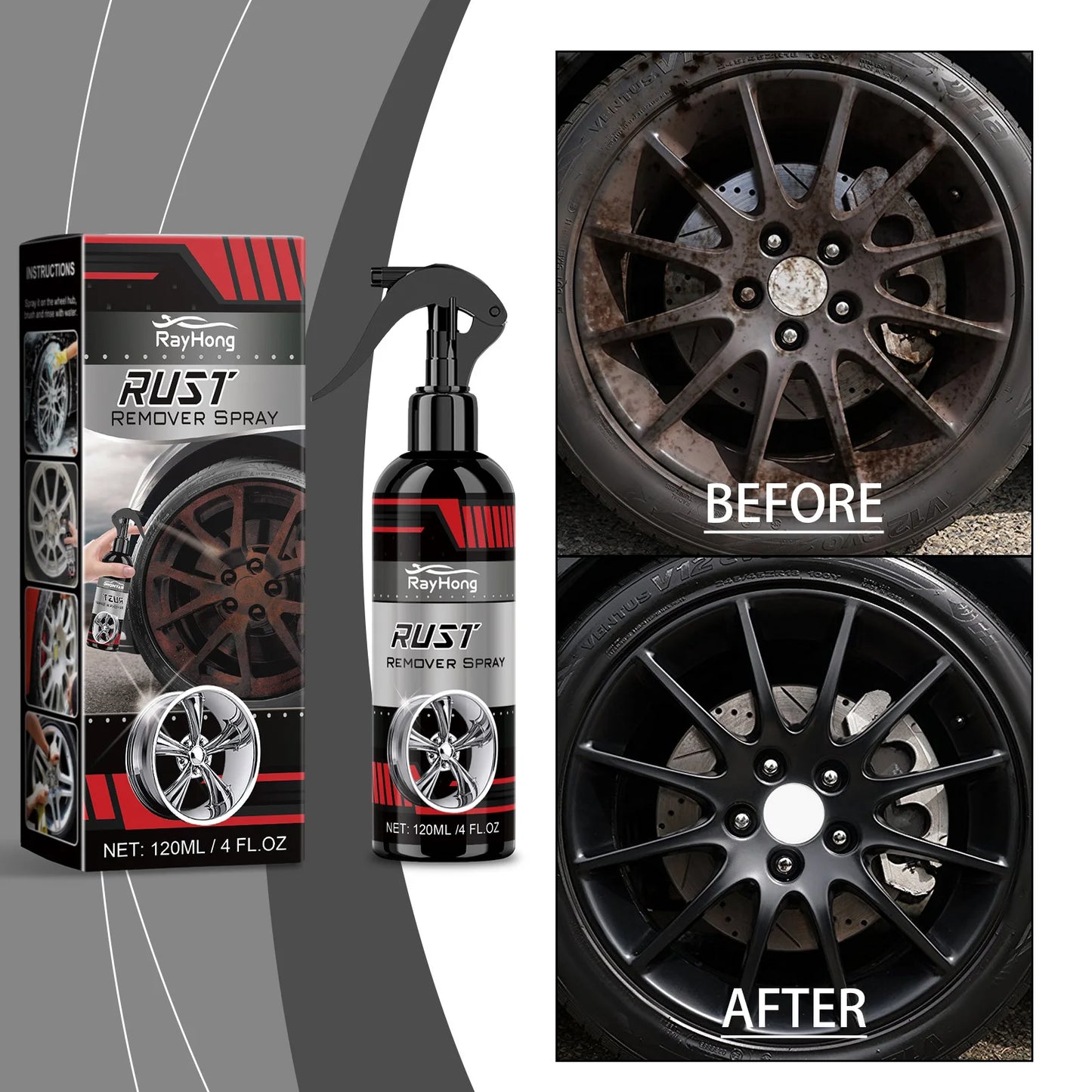 RayHong Wheel Rust Remover & Rim Cleaner Spray 120ml