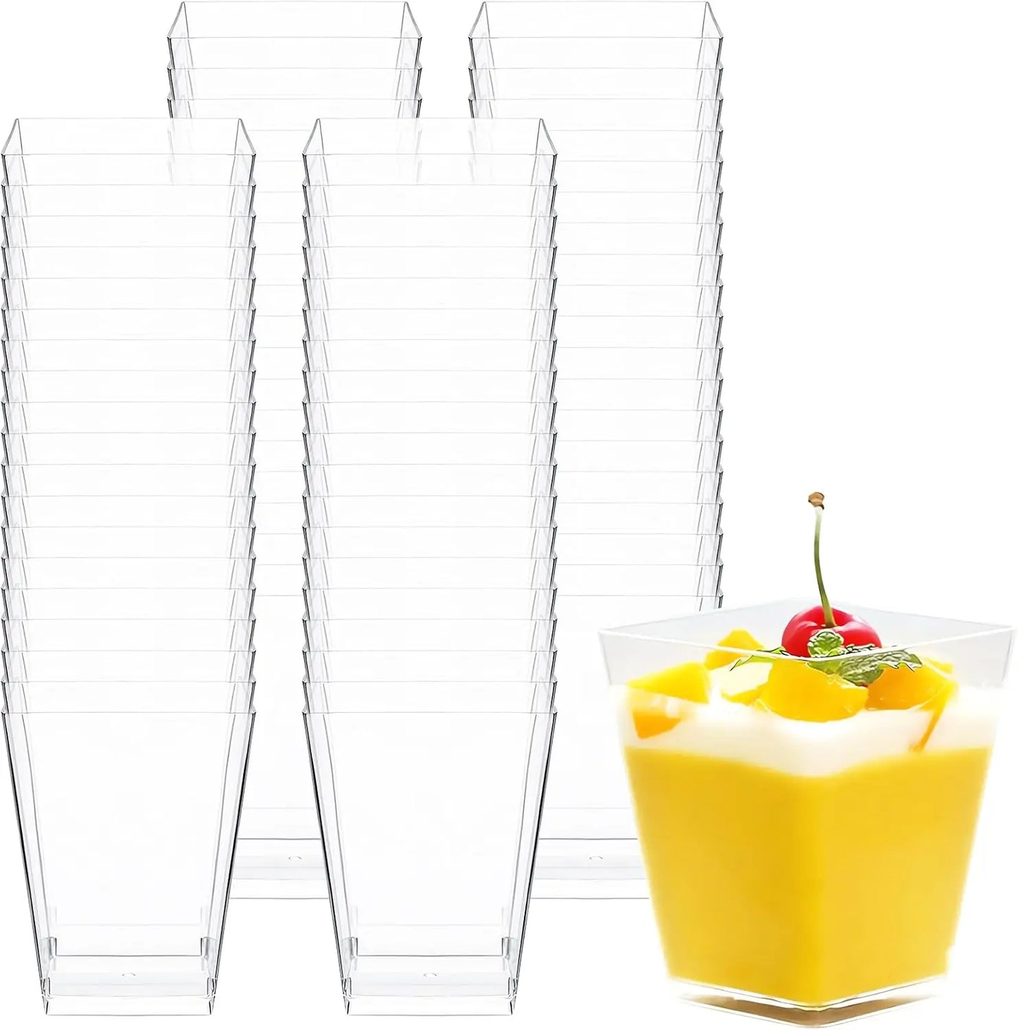25/50/100 Pack 5oz Mini Dessert Cups Square Tall Clear Plastic Shooters Party Serving Cups for Parfait Puddings Appetizers Peaceful Pleasures Health and Wellness 100Pack5OZ