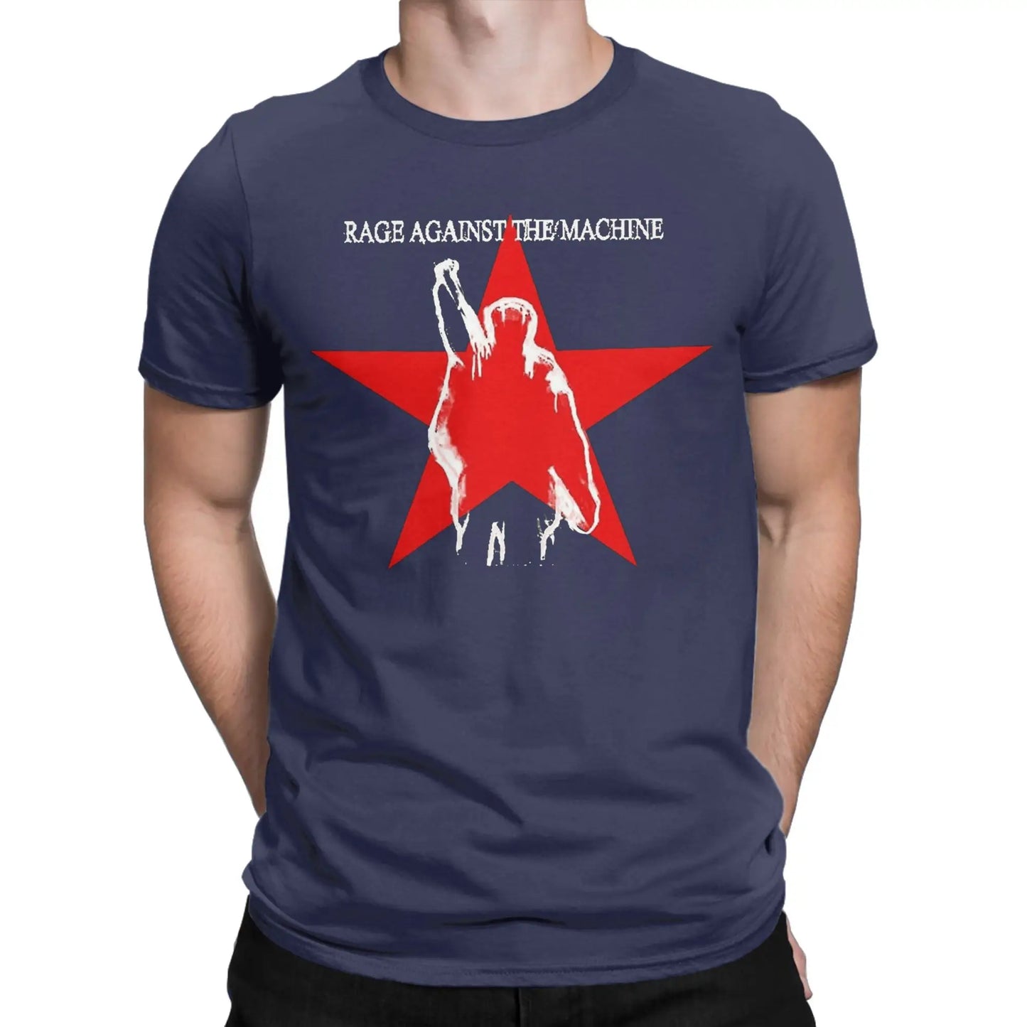 Rages Against The Machines T-Shirt Men RAM band Funny 100% Cotton Tee Shirt Round Neck Short Sleeve T Shirt New Arrival Clothes Peaceful Pleasures Health and Wellness Navy Blue S