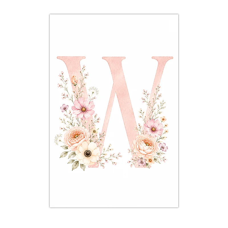 Custom Alphabet Wall Art Floral Rainbow Letter Canvas Painting Pink Poster Print Kids Room Wall Decor Peaceful Pleasures Health and Wellness W 30x40cm No Frame China Mainland