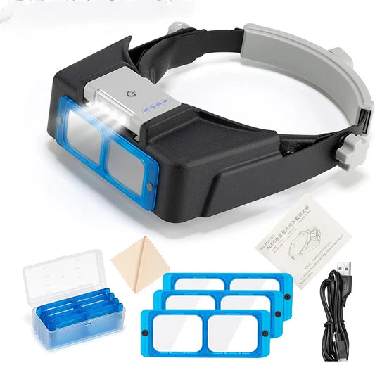 Magnifying Glasses Head Mounted Usb Charging with 4Led Lights for Battery Display, High-Definition Reading Gifts Peaceful Pleasures Health and Wellness 1.5X 2.0X 2.5X 3.5X