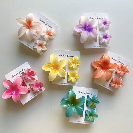 3-Pack Hawaiian Plumeria Flower Hair Claw Clips | Gradient Set Flower Hair Clips Peaceful Pleasures Health and Wellness