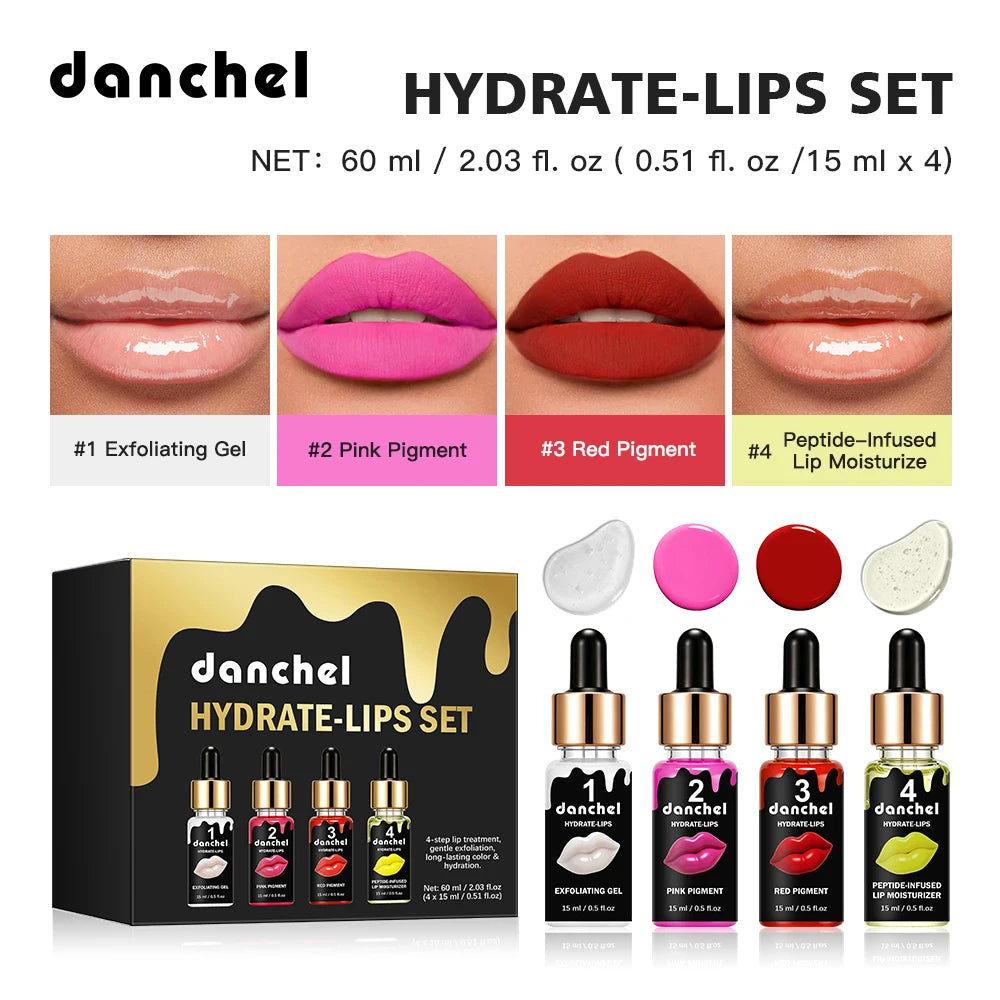 Hydrate-Lips Set Gentle Exfoliation Formula Long-Lasting Color Deep Nourishment Full Uniform Color Micro Needle Lip Gloss Kit Peaceful Pleasures Health and Wellness Lip Gloss Set