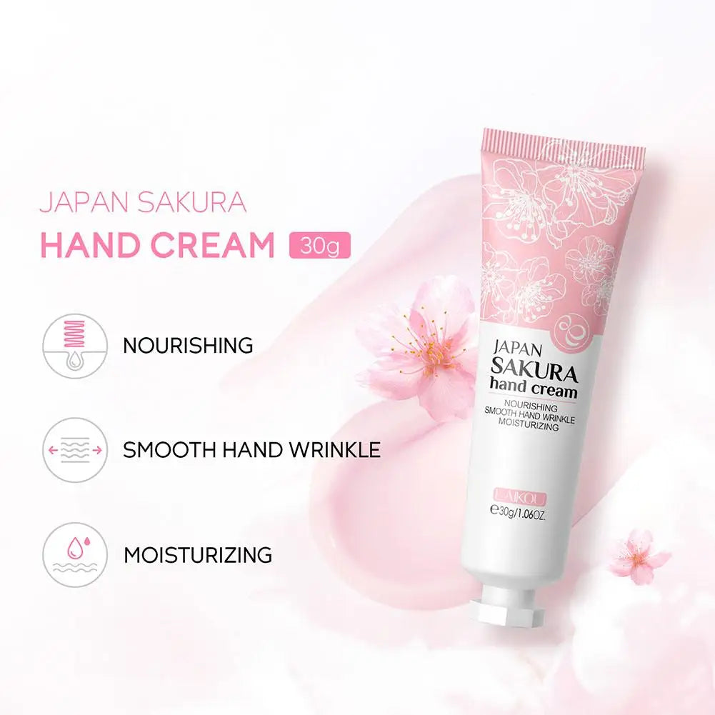 5pcs Sakura/Collagen Hand Cream Hydrating Moisturizing Cherry Blossom Essential Oil Deep Repairing Smoothing Hand Care Cream Peaceful Pleasures Health and Wellness