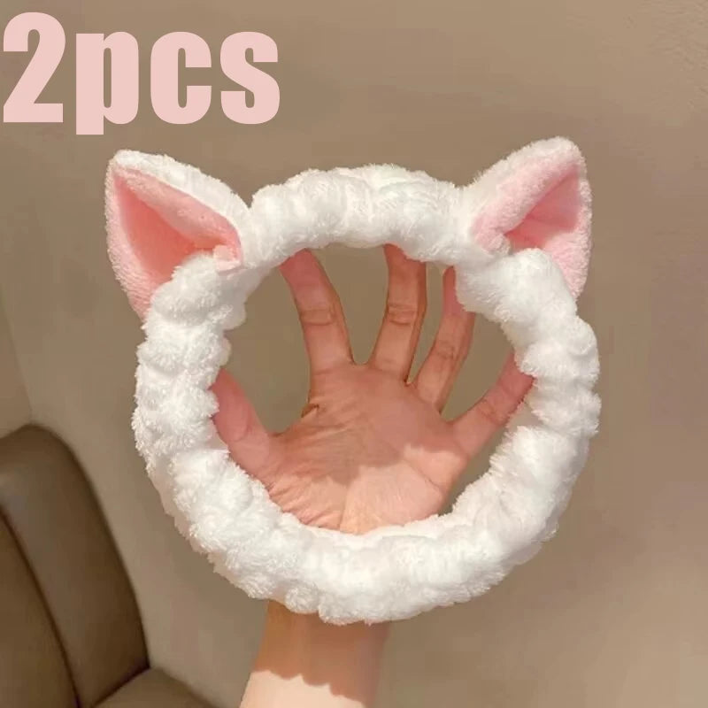 Hairband Cat Coral Plush Headband Cute Soft Hair Bow Headband Hairband Wash Face Makeup Headband Bandage Girl Accessories Peaceful Pleasures Health and Wellness Pink 2pcs