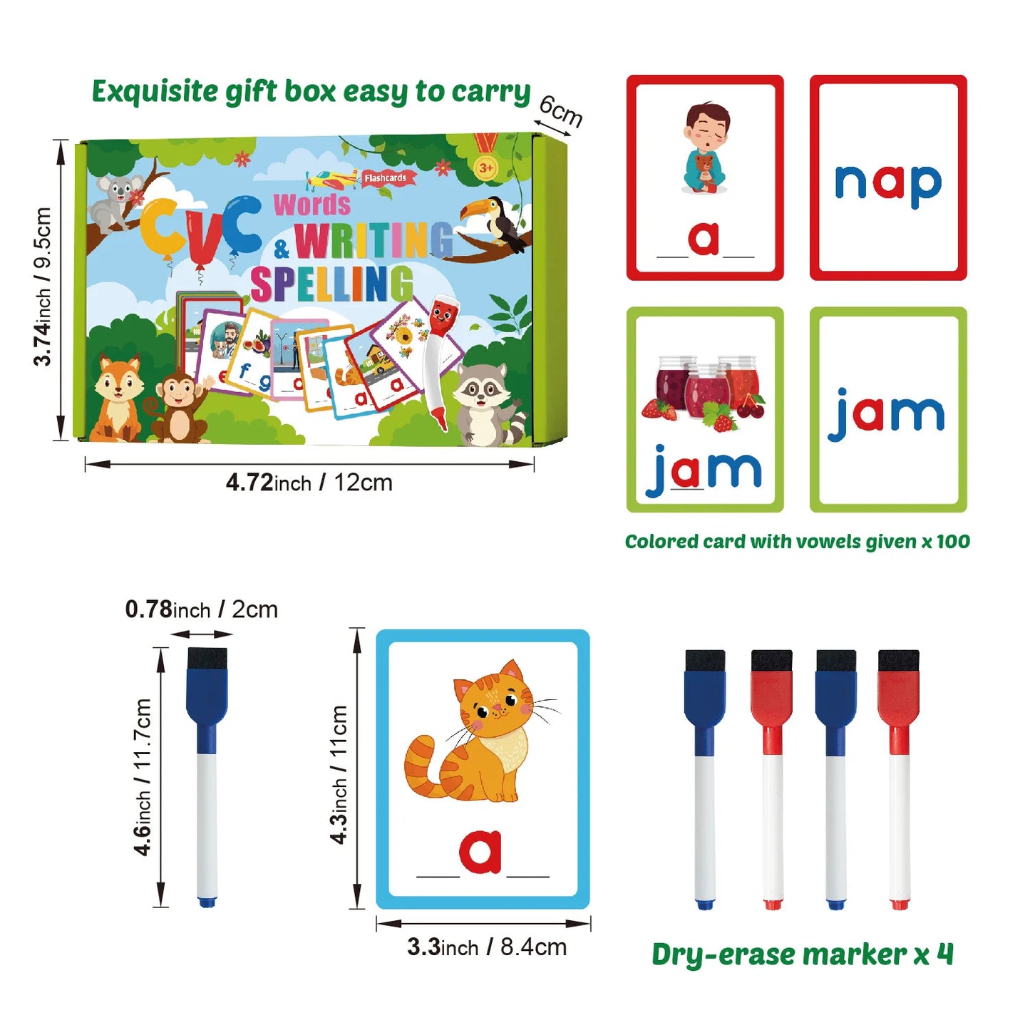 Bview Art Montessori CVC Word Flash Cards Kids Alphabet Writing
