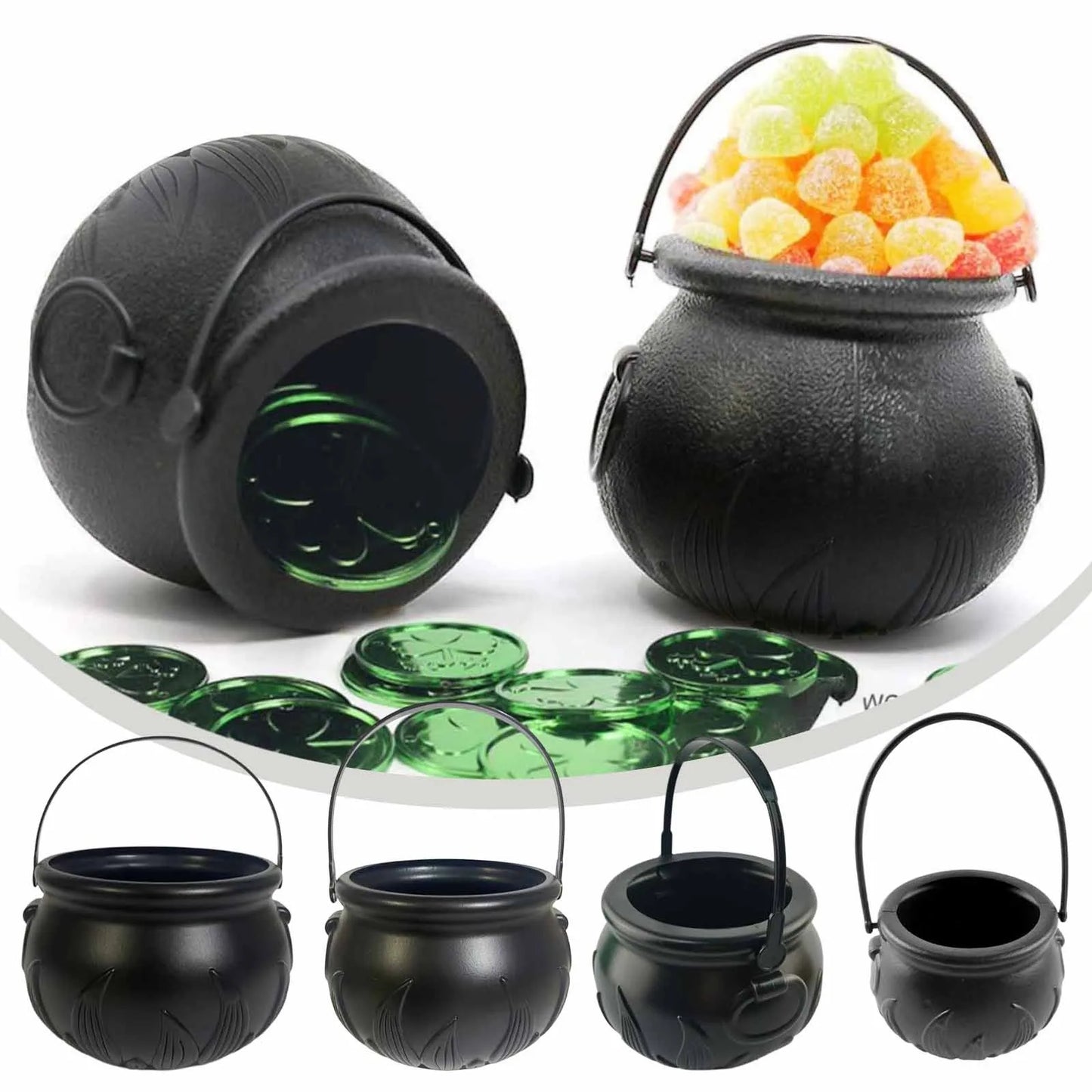 Halloween Witch Cauldron Candy Bucket – Flame Stripe Pot Decor