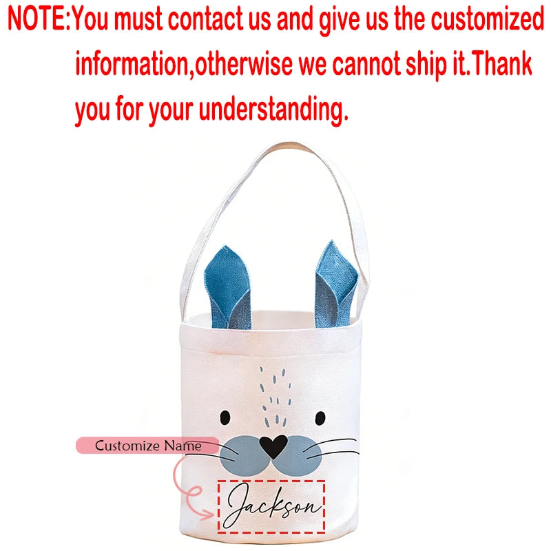 Personalised Bunny Ears Easter Basket | Custom Name Kids Gift Easter Gift Basket Peaceful Pleasures Health and Wellness custom name blue 20x25cm