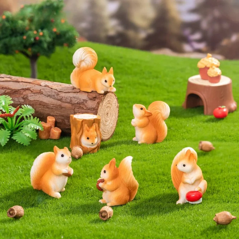 Squirrel Figurine Miniatures Pine Cones Cute Mini Animals Figurine Model for Desk Garden Decoration for Home Resin Diy Crafts Peaceful Pleasures Health and Wellness