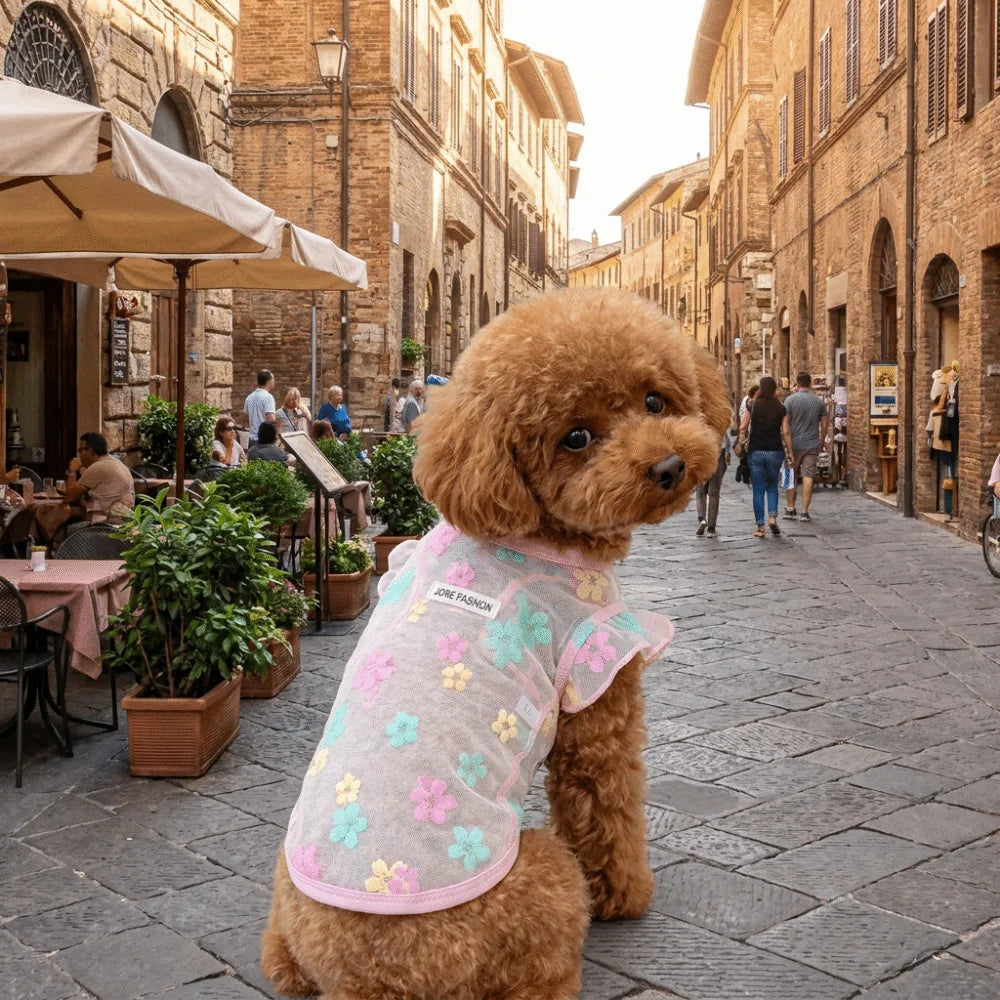 Floral Cooling Mesh Dog & Cat Vest – Lightweight Summer T-Shirt
