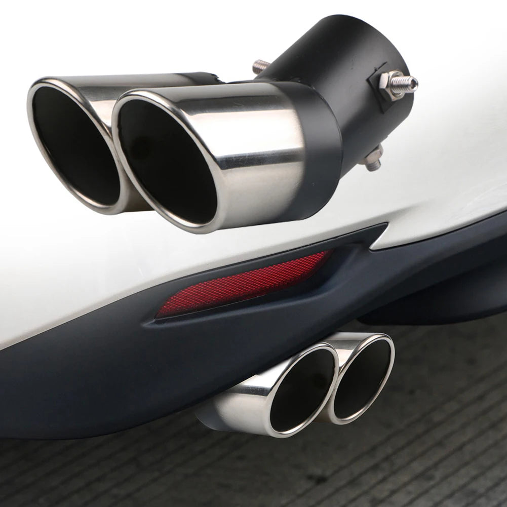Stainless Steel Dual Outlet Car Exhaust Muffler Tip | Black & Silver
