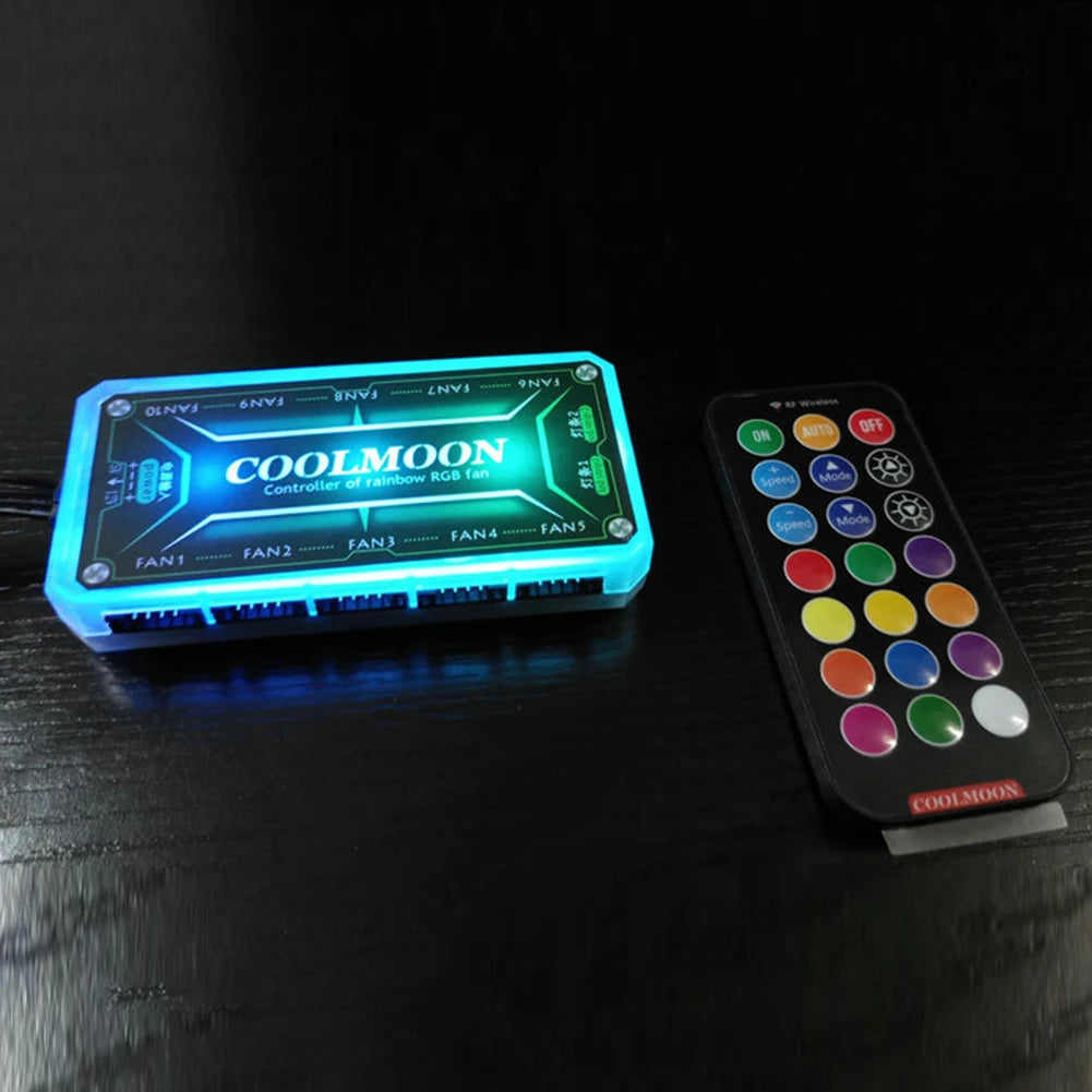 COOLMOON RGB Remote Controller DC12V 5A LED Color Intelligent Fan Controller With 10pcs 6-pin Fan Port 2pcs 4-pin Light Bar Port Peaceful Pleasures Health and Wellness