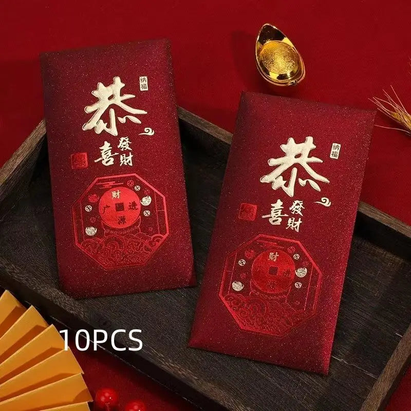 10-Pack Chinese New Year Snake Red Envelopes – Matte Gold