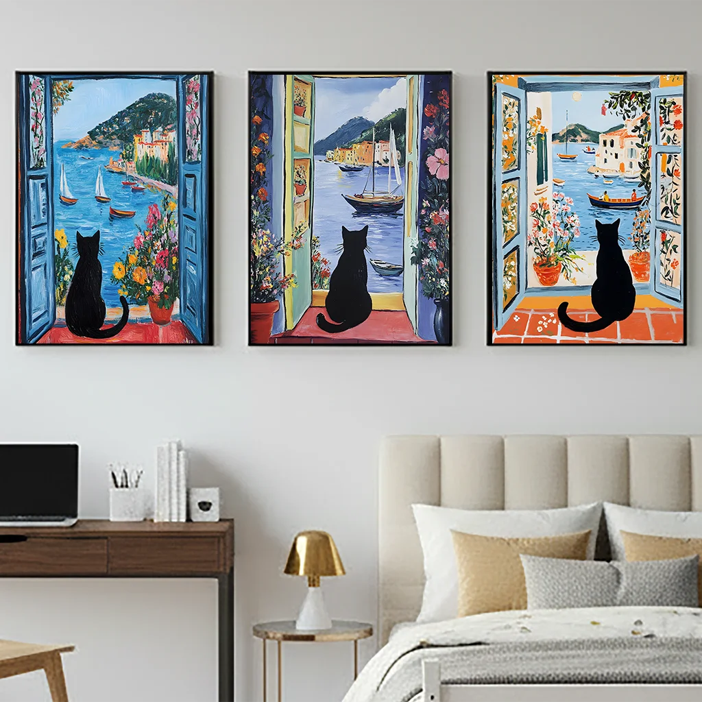 Animal Ocean Landscape Wall Art, Nordic Coastal Canvas Painting, Matisse Flower Poster Print for Bedroom Living Room Wall Decor Peaceful Pleasures Health and Wellness