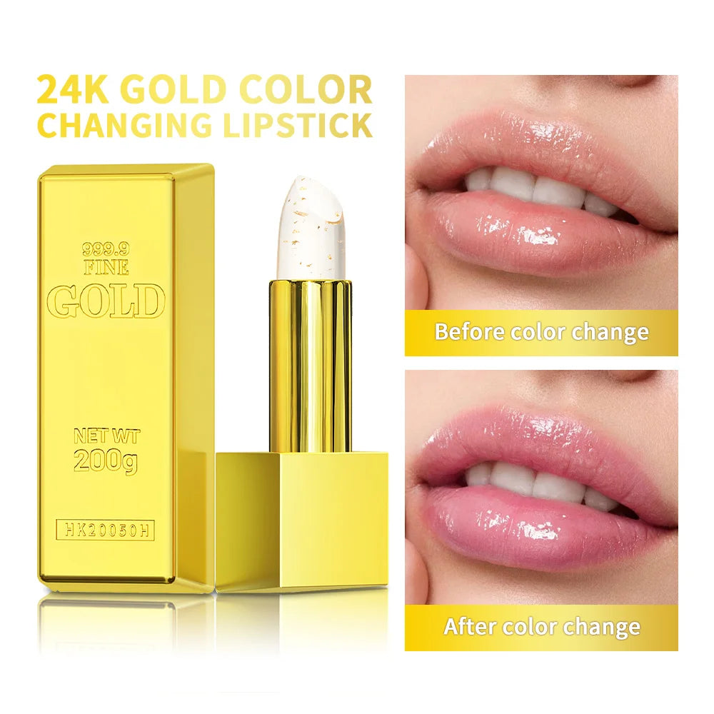 Color Changing Lipstick 2 in 1 Lip Blush Balm 24K Gold Long Lasting Moisturizing Nourishing Lips Plumper Deep Hydration Care Peaceful Pleasures Health and Wellness 1pcs