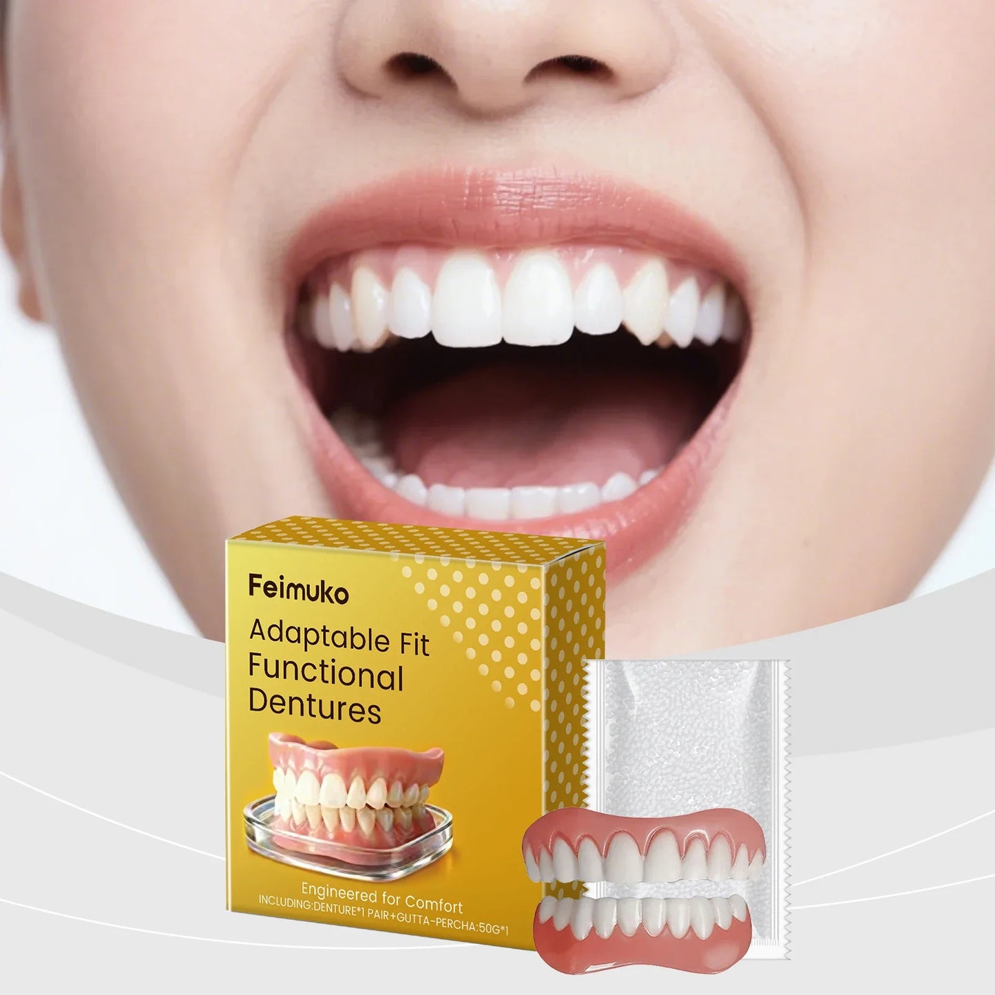 Silicone Fake Teeth Full Set – Realistic Upper & Lower Dentures