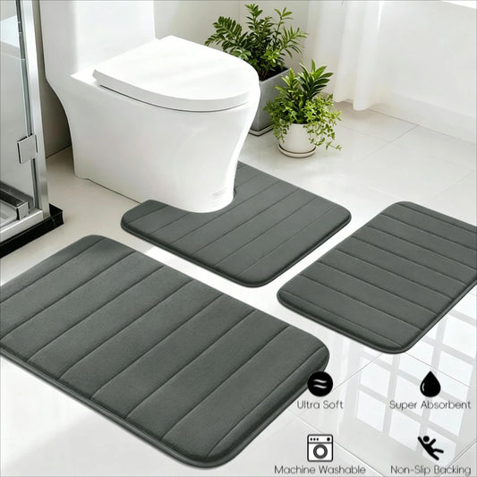 Memory Foam Bath Mat Set 3 Piece Thick Extra Soft Bathroom Non-Slip Rugs Super Water Absorbent Machine-Washable Toilet Floor Mat Peaceful Pleasures Health and Wellness