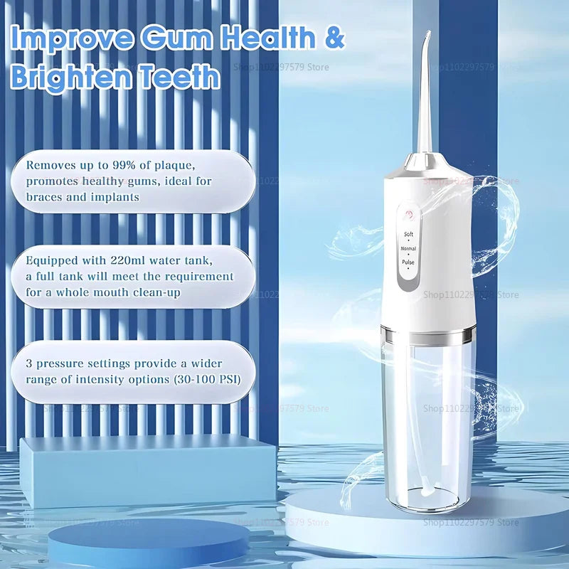 Portable Smart Electric Oral Irrigator Water Flosser with 4 Jets 3 Modes Rechargeable Dental Teeth Cleaner Travel and Daily Use Peaceful Pleasures Health and Wellness