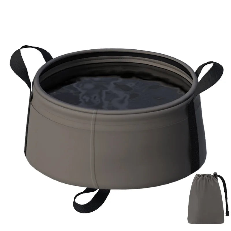 Portable Folding Basin 8.5L – Camping & Travel Wash Bowl Folding Outdoor Basin Peaceful Pleasures Health and Wellness Khaki