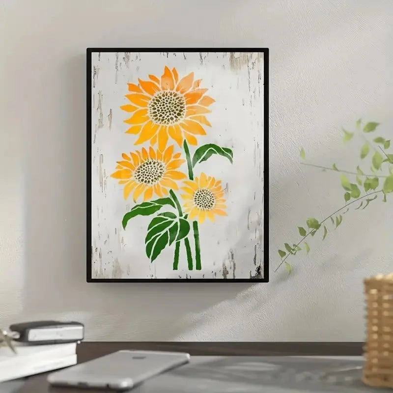 Washable Eco-friendly PET Sunflower Painting Stencil Kids Reusable
