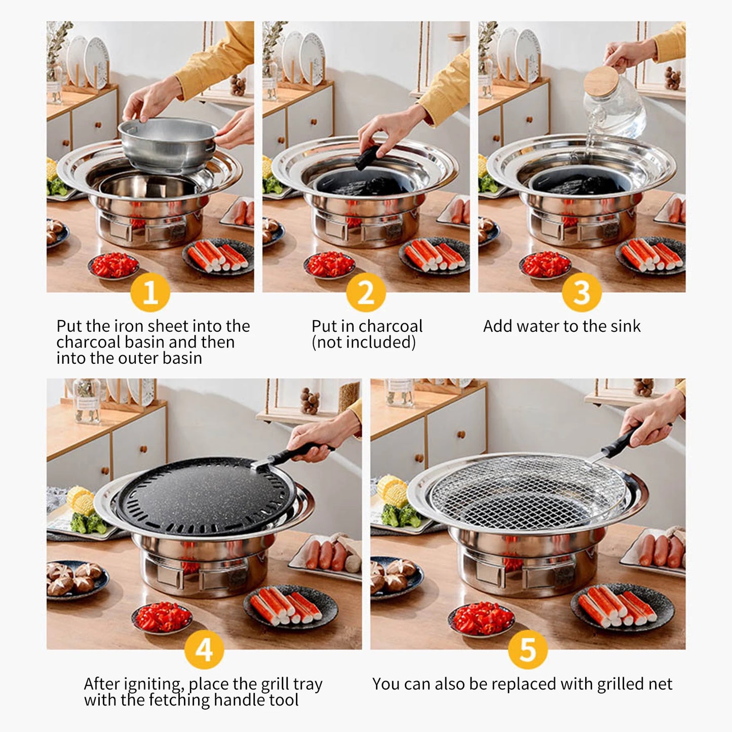 13" Korean BBQ Charcoal Grill | Portable Tabletop Smoker