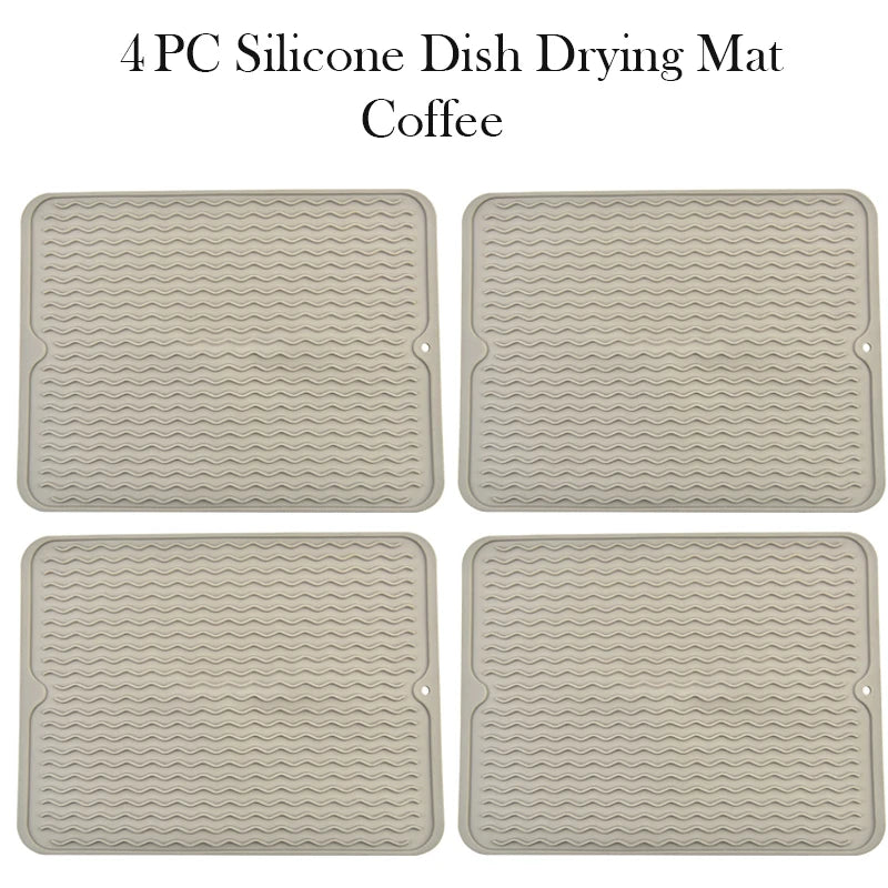 Silicone Dish Drying Mat Protector Sink Mat Table Kitchen Home Anti Slip Drying Dishes Drain Mat Heat Resistant Kitchen Sink Mat Peaceful Pleasures Health and Wellness 4pc coffee 40x30CM Strip