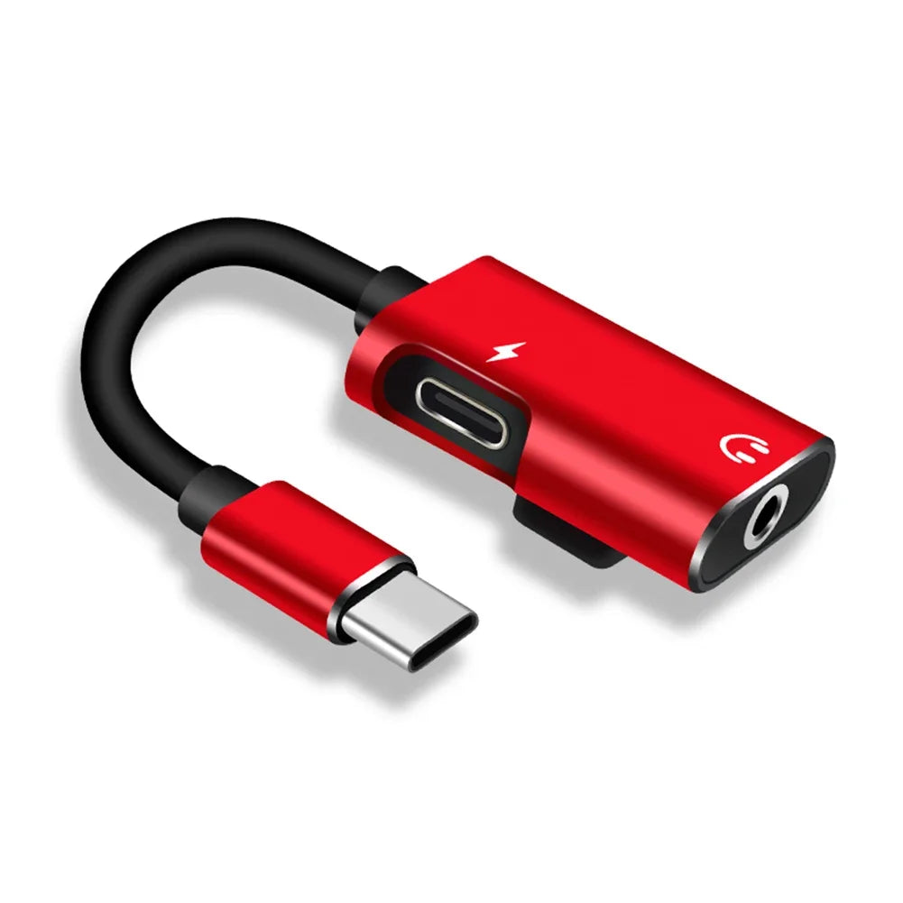 2-in-1 USB-C to 3.5mm Jack Adapter Type C Audio Splitter Headphone Charger Dongle for Xiaomi Huawei Type C Phones Peaceful Pleasures Health and Wellness Red
