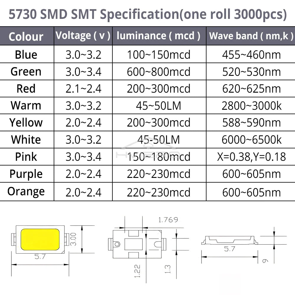 5730 SMD LED Chips 100/200pcs – Ultra Bright Multi-Color DIY