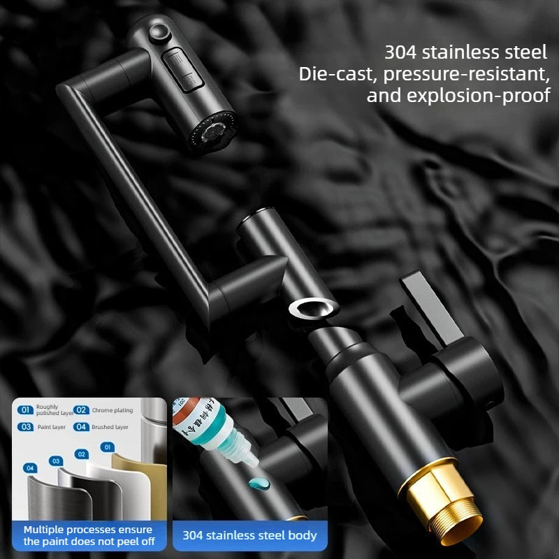 Tubeless Multi-function Digital Display Pull Stainless Steel Faucet Universal Rotation Adjustable 3 Gear Hot Cold Water Faucet Peaceful Pleasures Health and Wellness