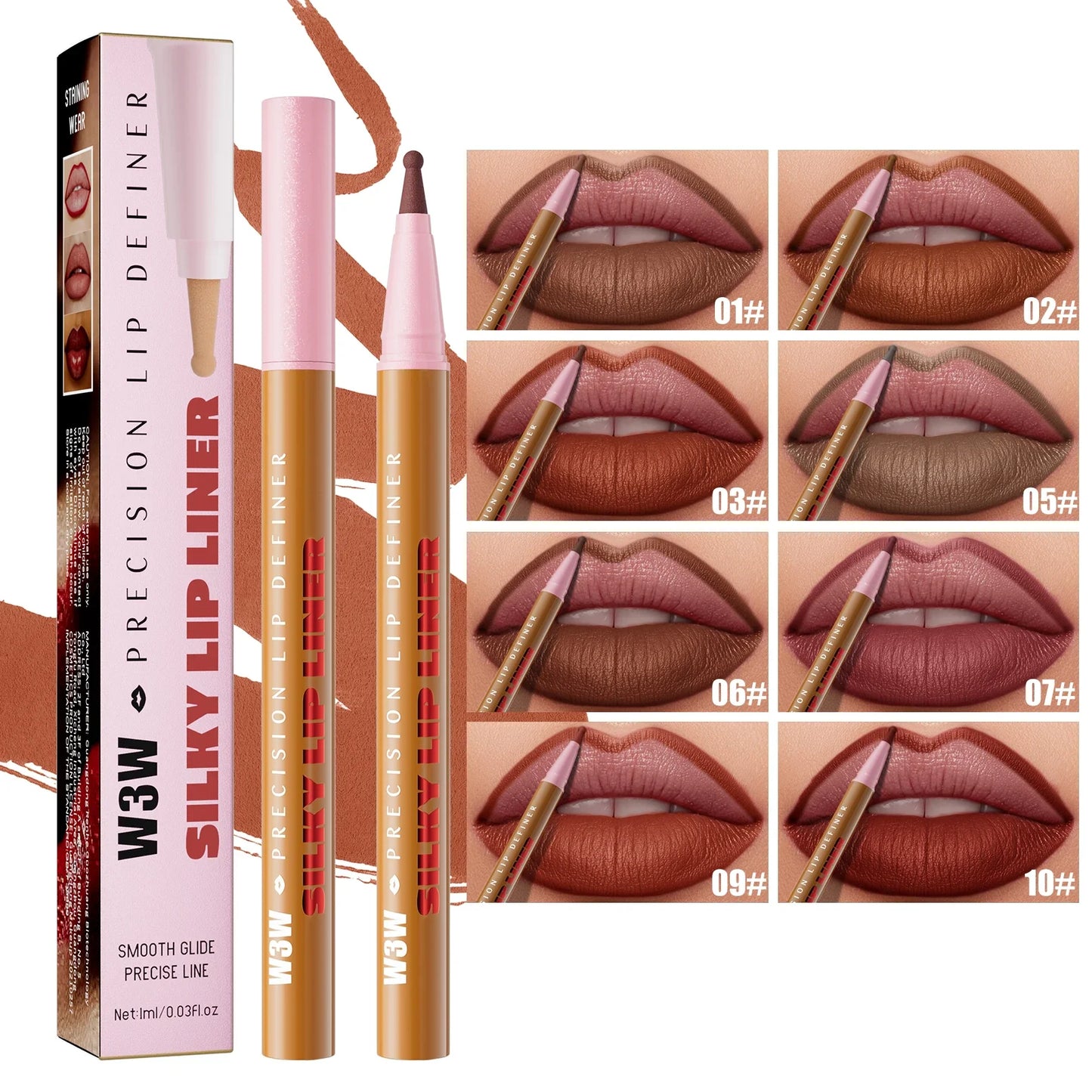 W3W Waterproof Matte Lip Liner Pencil – High Pigment & Long-Lasting