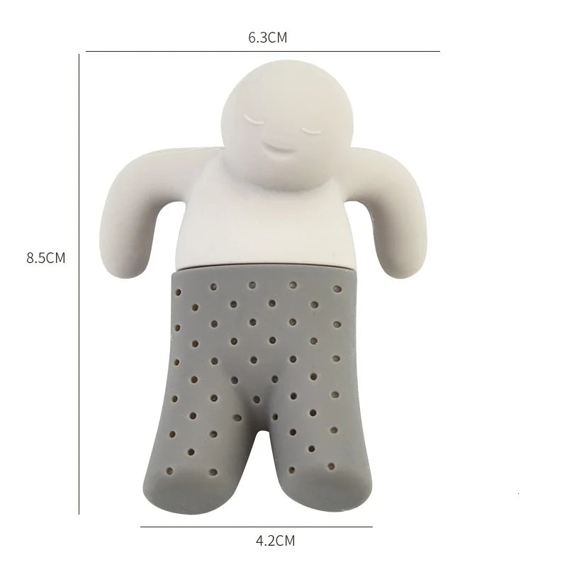 Silicone Tea Infuser Interesting Life Partner Cute Mister Tea Strainer MR Little Man Tea Infuser Filter Brewing Making Teapot Peaceful Pleasures Health and Wellness Grey
