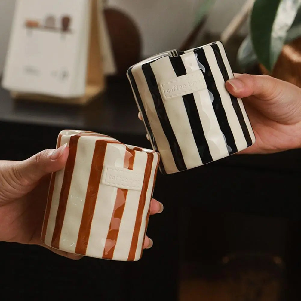 Striped Ceramic Coffee Cup | Modern Design for Home Peaceful Pleasures Health and Wellness