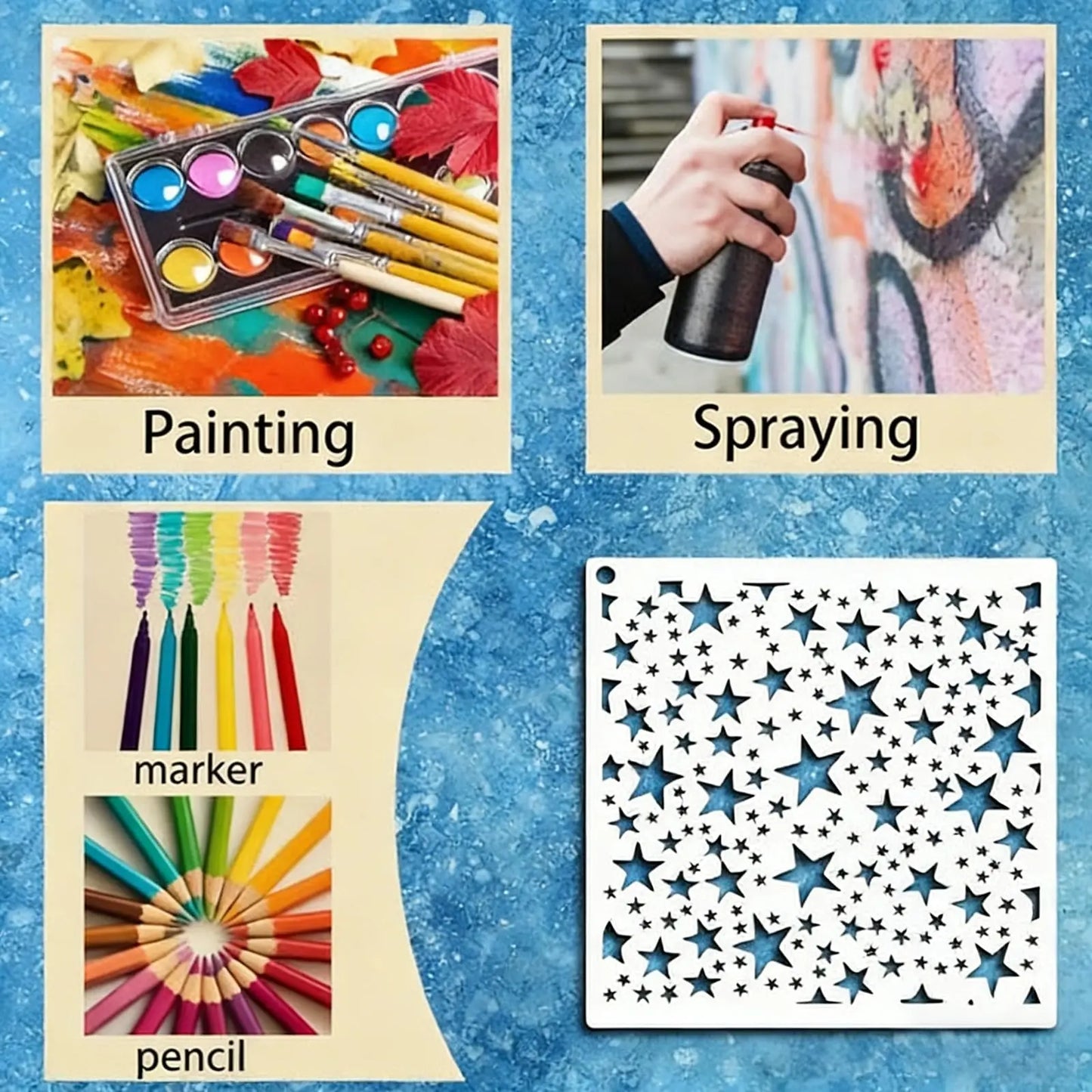 16/24Pcs Reusable Stencils Set, Abstract Texture Brick Pattern for Painting, Drawing, Card Making,Canvas, Furniture,Mixed Media Peaceful Pleasures Health and Wellness