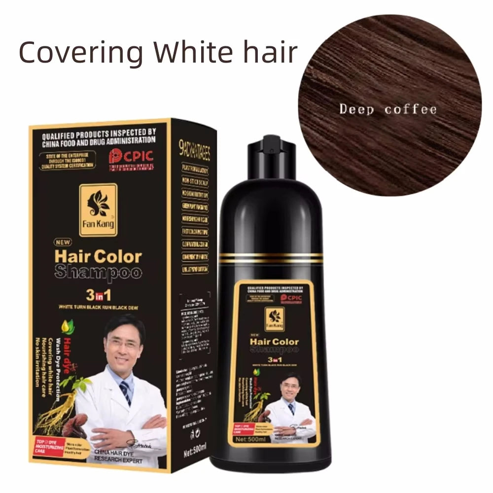 Hair Color Shampoo for Gray Hair 3 in 1 Black Hair Dye Shampoo for Women&Men Natural Herbal Safety Nourishing Hair Care Cream Peaceful Pleasures Health and Wellness Dark Coffee
