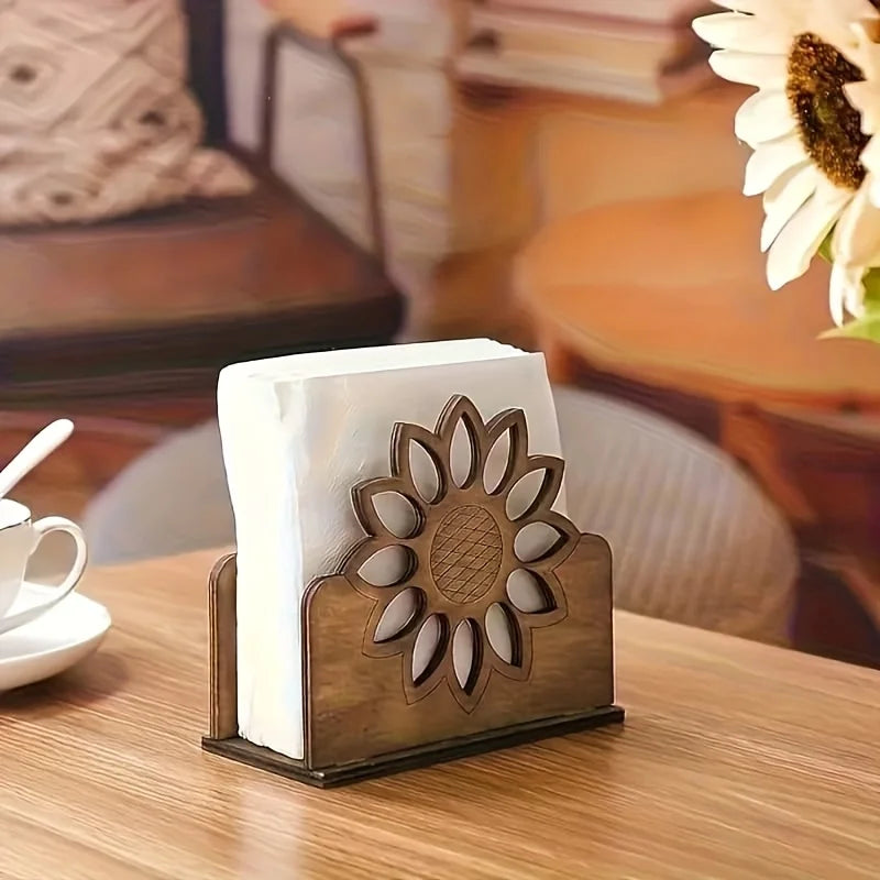 Wooden Sunflower Napkin Holder | Farmhouse Kitchen Decor Napkin Holder Peaceful Pleasures Health and Wellness