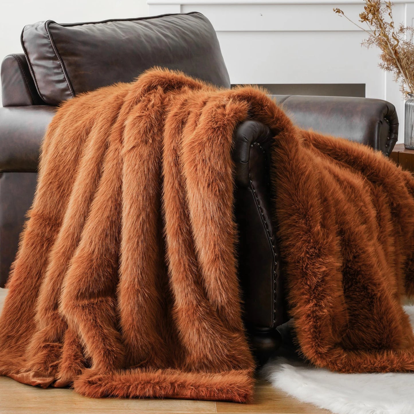 Battilo Fluffy Soft Blankets Luxury Fur blanket for Bed Sofa Mink Faux Fur Throw and Blankets Large Warm Blanket for Home Decor Peaceful Pleasures Health and Wellness Orange 152x203cm