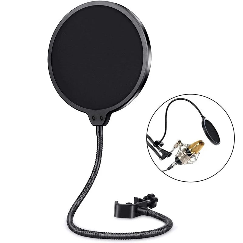 Double Layer Studio Microphone Pop Filter Flexible Wind Screen Sound Filter Mask Mic Shield for Speaking Recording Accessories Peaceful Pleasures Health and Wellness Circle Pop Filter
