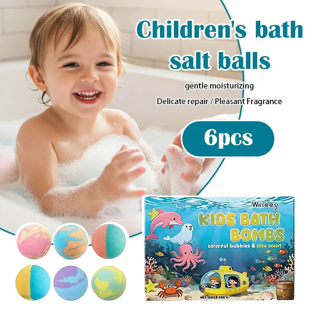 Kids Colorful Bath Bombs Gift Set – 6 Fizzy Spa Balls for Fun Bath Time Peaceful Pleasures Health and Wellness