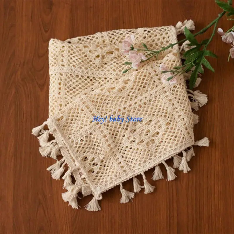 Newborn Baby Photo Prop Blanket | Vintage Tassel Cotton Wrap