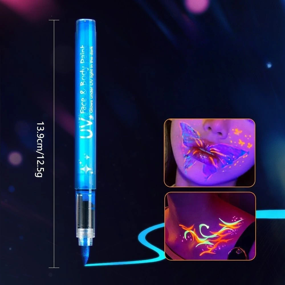 Glow in The Dark Face Paint Markers, UV Neon Body Paint Pens, Waterproof & Skin-Safe Blacklight Tattoo Markers, Washable Peaceful Pleasures Health and Wellness Blue-1pcs