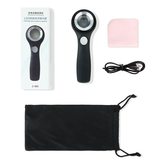 Rechargeable 10X Handheld Magnifying Glass with Led Lights Illuminated Magnifier 3 Light Modes Scale Jewelry Loupe for Seniors Peaceful Pleasures Health and Wellness Silver
