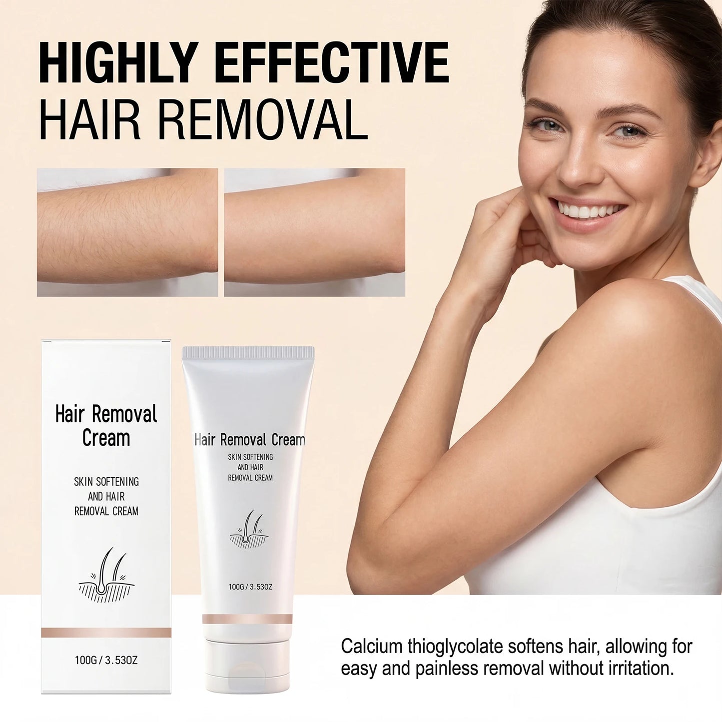 Painless Hair Removal Cream | Sensitive Skin Growth Inhibitor 100g